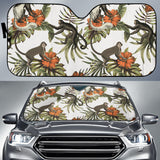 Monkey Red Hibiscus Flower Palm Leaves Floral Pattern Car Sun Shade
