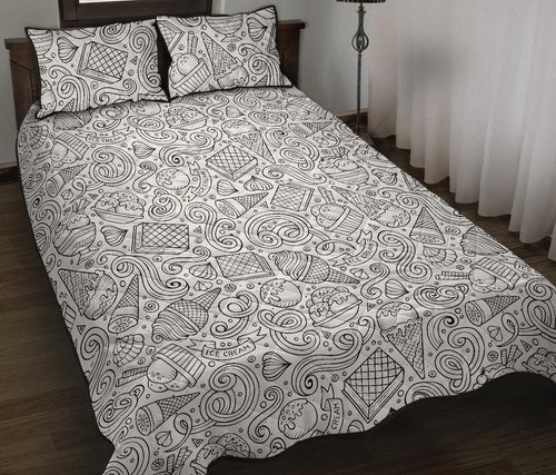 Cartoon hand drawn ice cream black white Quilt Bed Set
