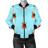 Electric Guitar Pattern Light Blue Background Women'S Bomber Jacket