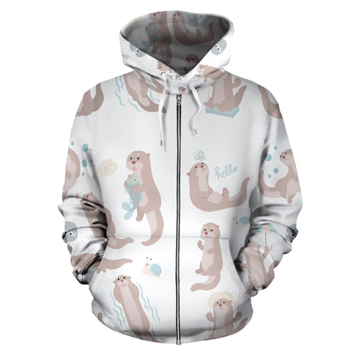 Cute Sea Otters Pattern Zip Up Hoodie