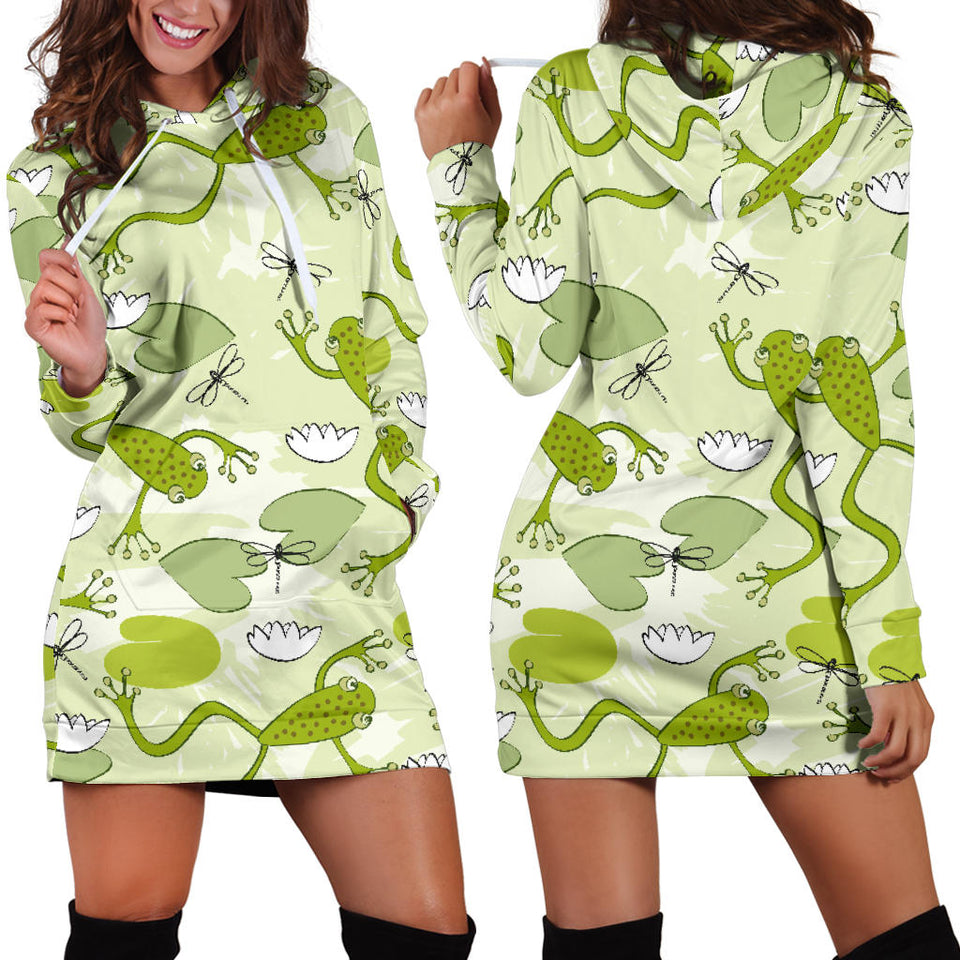 Cute Frog Dragonfly Pattern Women'S Hoodie Dress