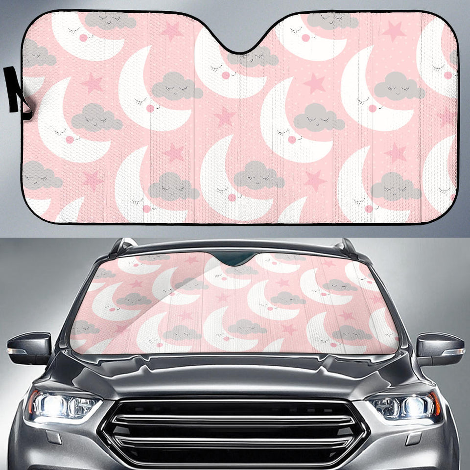 Cute Moon Cloud Star Pattern Pink Dot Background Car Sun Shade