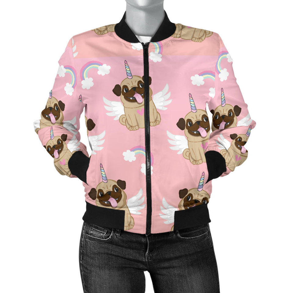 Cute Unicorn Pug Pattern Women'S Bomber Jacket