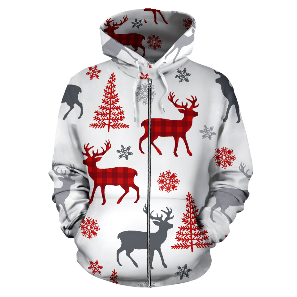 Deer Tree Snowflakes Chrismas Pattern Zip Up Hoodie