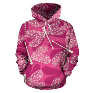 Beautiful Dragonfly Pink Background Men Women Pullover Hoodie