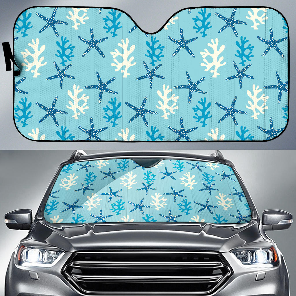 Blue Starfish Coral Reef Pattern Car Sun Shade