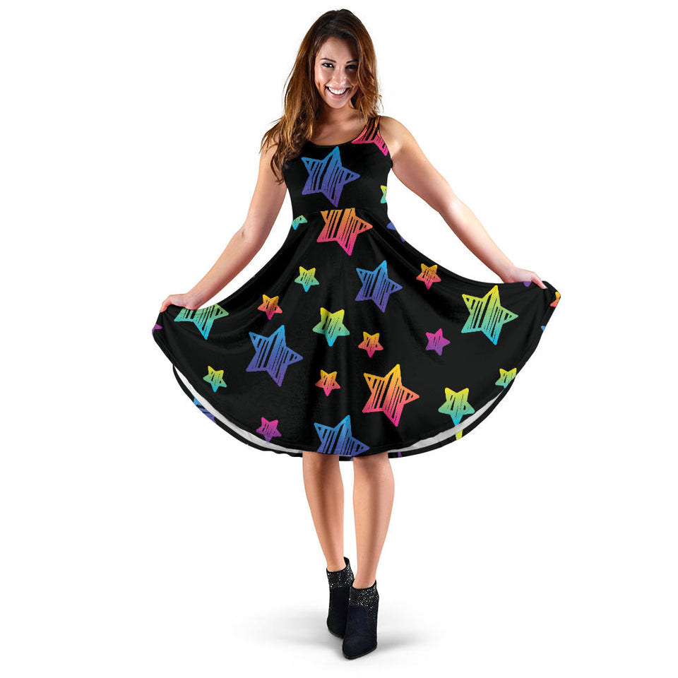 Colorful Star Pattern Sleeveless Midi Dress