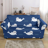 Cute White Baby Sea Lion Seal Pattern Loveseat Couch Slipcover