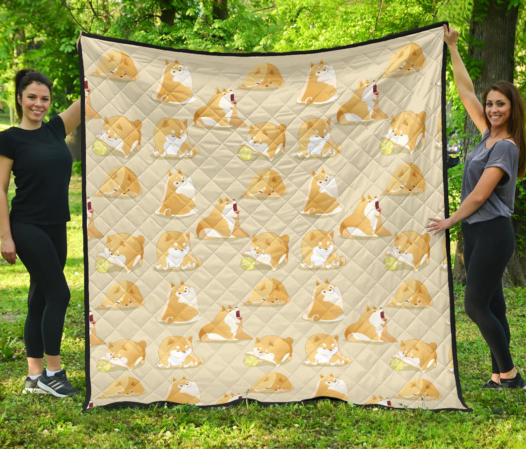 Cute Fat Shiba Inu Dog Pattern Premium Quilt
