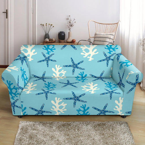 Blue Starfish Coral Reef Pattern Loveseat Couch Slipcover