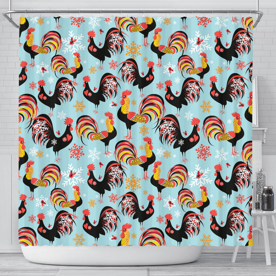 Rooster Chicken Cock Snowfalke Shower Curtain Fulfilled In US
