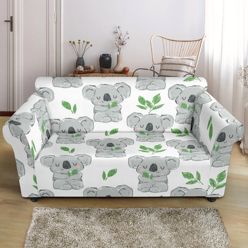 Hand Drawn Koala Leaves Pattern Loveseat Couch Slipcover