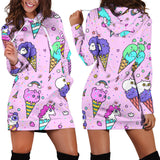 Cute Ice Cream Cone Animal Pattern Women'S Hoodie Dress