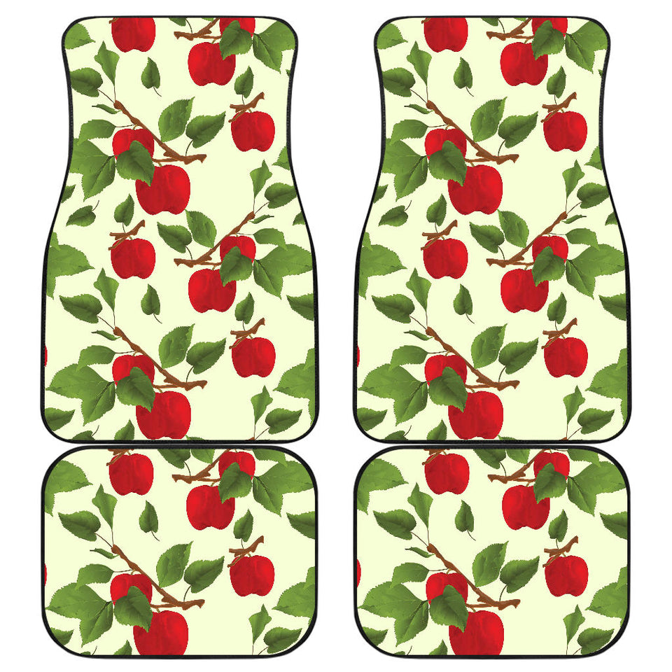 Red Apples Leaves Pattern Front And Back Car Mats