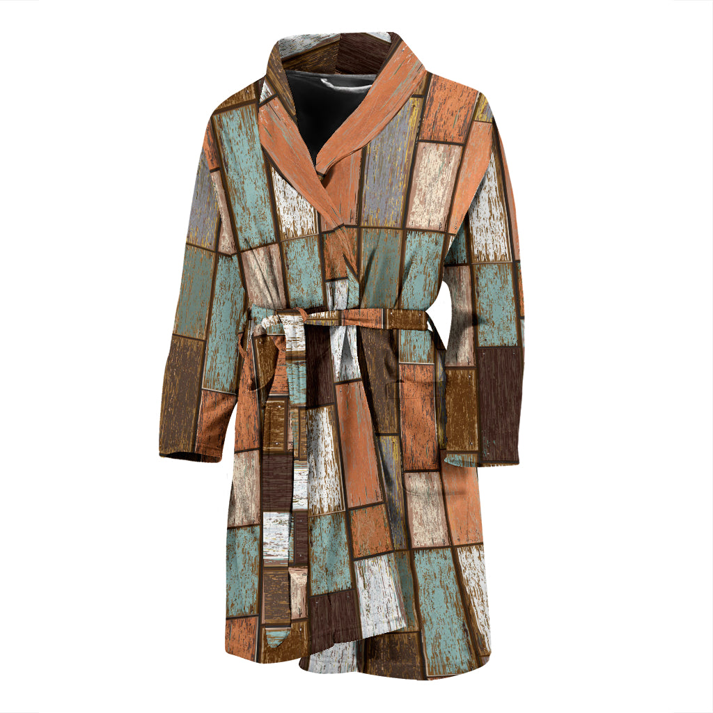 Wood Printed Pattern Print Design 02 Men's Bathrobe