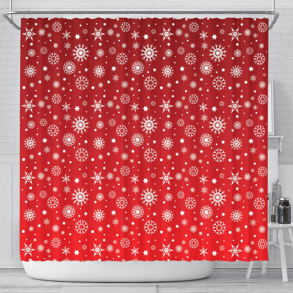 Snowflake Pattern Red Background Shower Curtain Fulfilled In US
