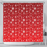 Snowflake Pattern Red Background Shower Curtain Fulfilled In US