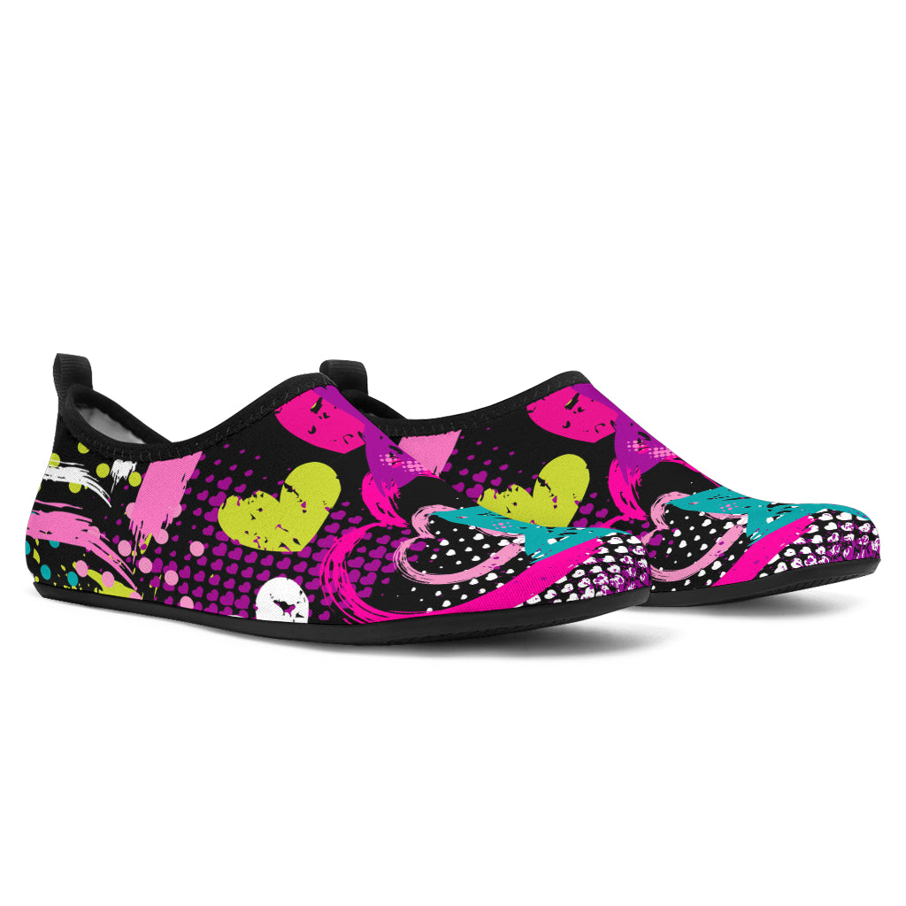 Heart Dot Wave Star Creative Design Pattern Aqua Shoes