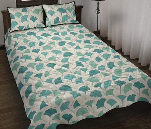 Green ginkgo leaves pattern Quilt Bed Set