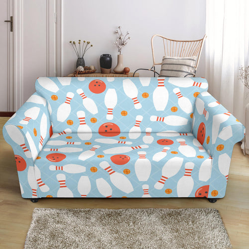 Bowling Ball Bowling Pins Blue Blackground Loveseat Couch Slipcover