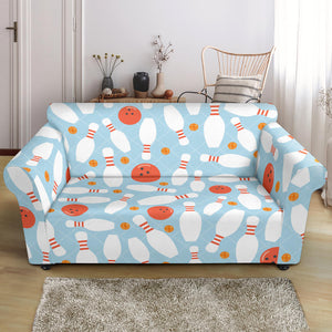 Bowling Ball Bowling Pins Blue Blackground Loveseat Couch Slipcover