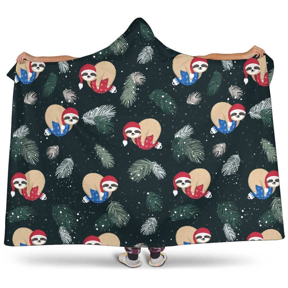 Cute Sloths Sleeping Christmas Ball Santa Hat Pattern Hooded Blanket