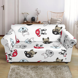 French Bulldog Cup Paw Pattern Loveseat Couch Slipcover