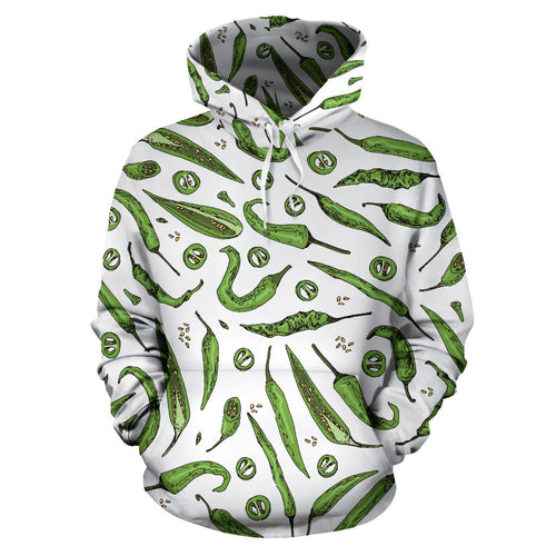 Hand Drawn Sketch Style Green Chili Peppers Pattern Men Women Pullover Hoodie