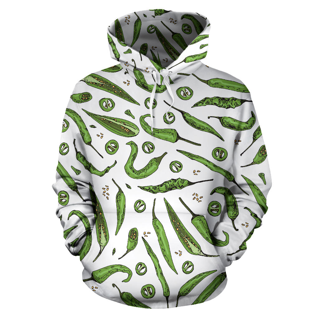 Hand Drawn Sketch Style Green Chili Peppers Pattern Men Women Pullover Hoodie