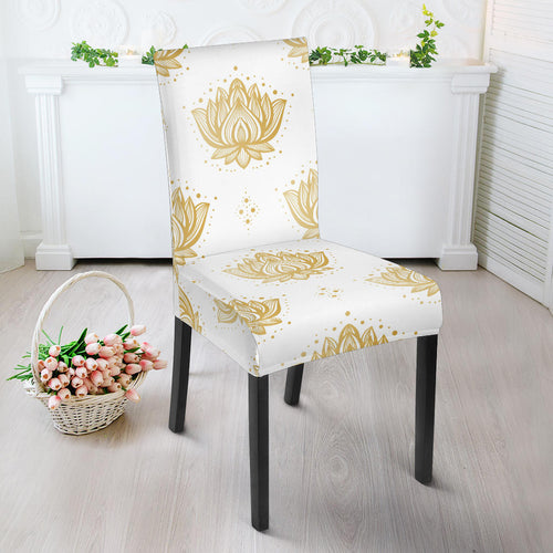 Gold Ornamental Lotue Waterlily Symbol Pattern Dining Chair Slipcover