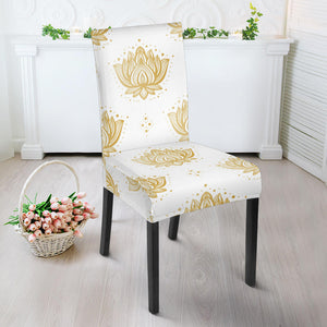 Gold Ornamental Lotue Waterlily Symbol Pattern Dining Chair Slipcover
