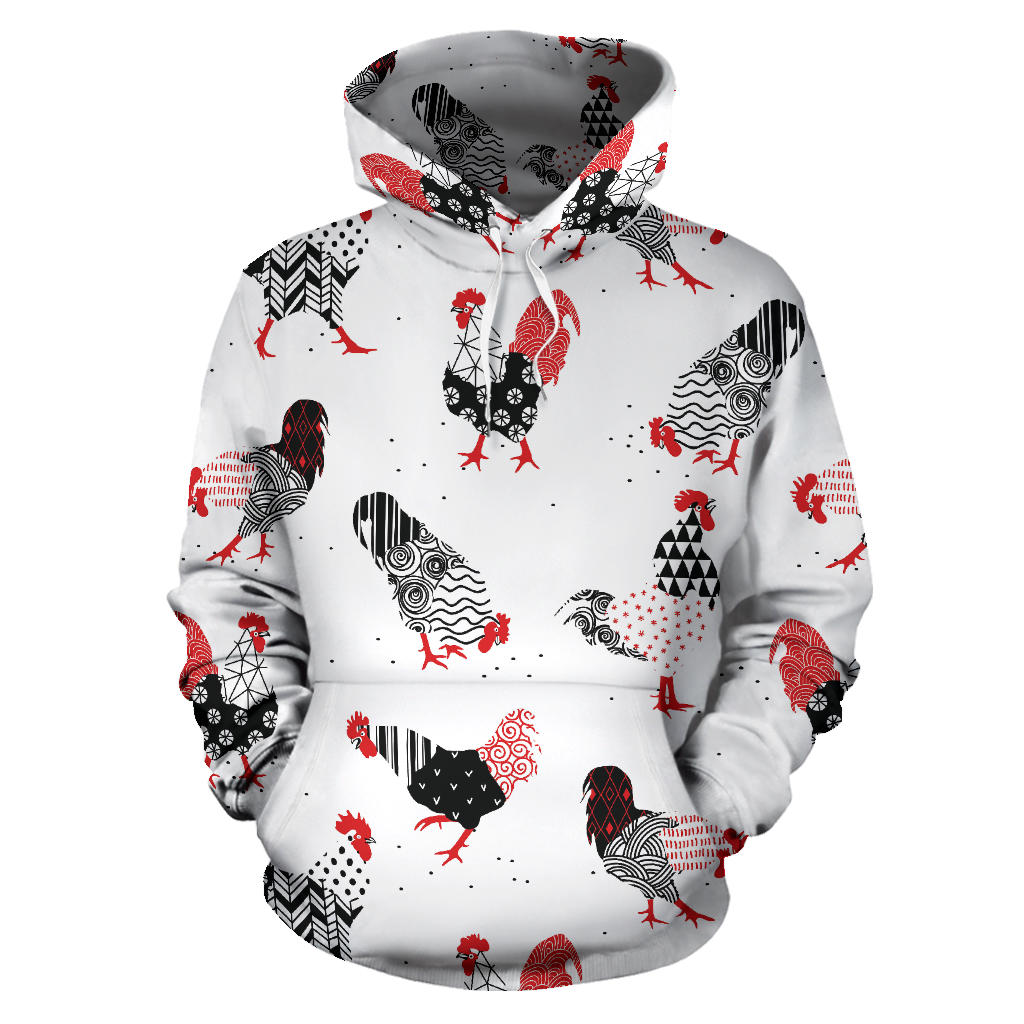 Cool Rooster Chicken Cock Floral Ornament Background Men Women Pullover Hoodie