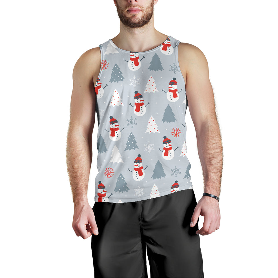 Snowman christmas  tree snow gray background Men Tank Top