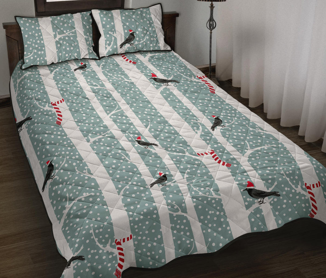 Crows christmas hat scarf Quilt Bed Set