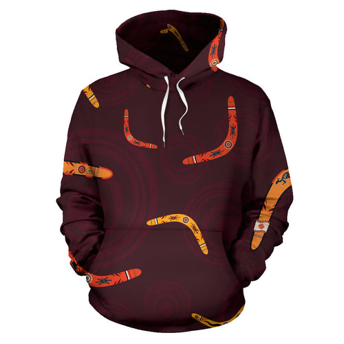 Boomerang Australian Aboriginal Ornament Circle Black Background Men Women Pullover Hoodie
