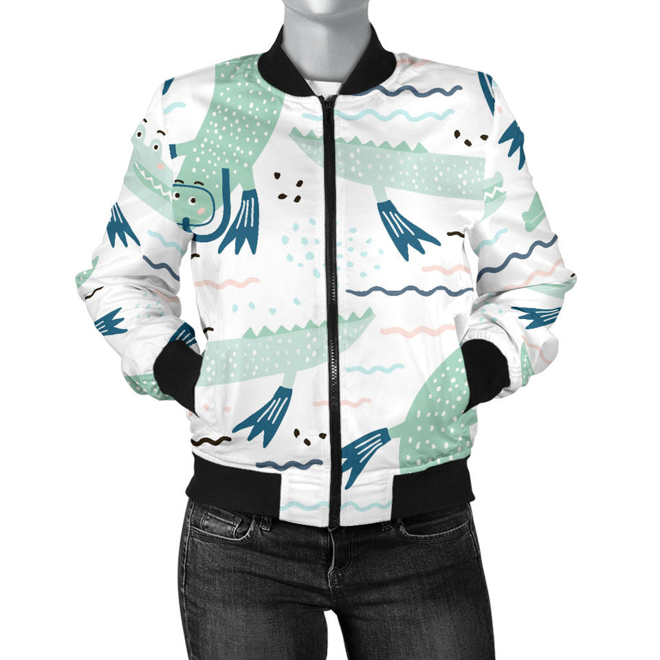 Crocodile Diver Pattern Women'S Bomber Jacket