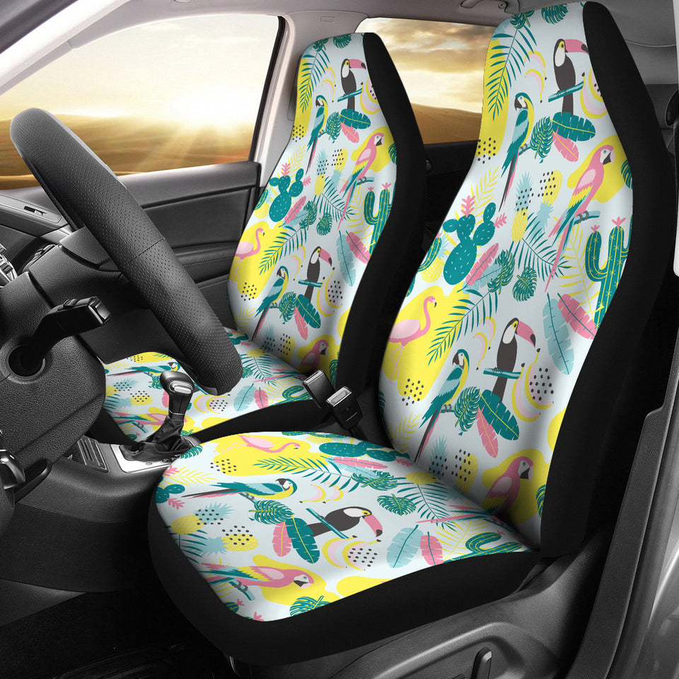 Cute Parrot Toucan Flamingo Cactus Exotic Leaves Pattern  Universal Fit Car Seat Covers