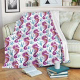 Purple Seahorse Blue Coral Pattern Premium Blanket