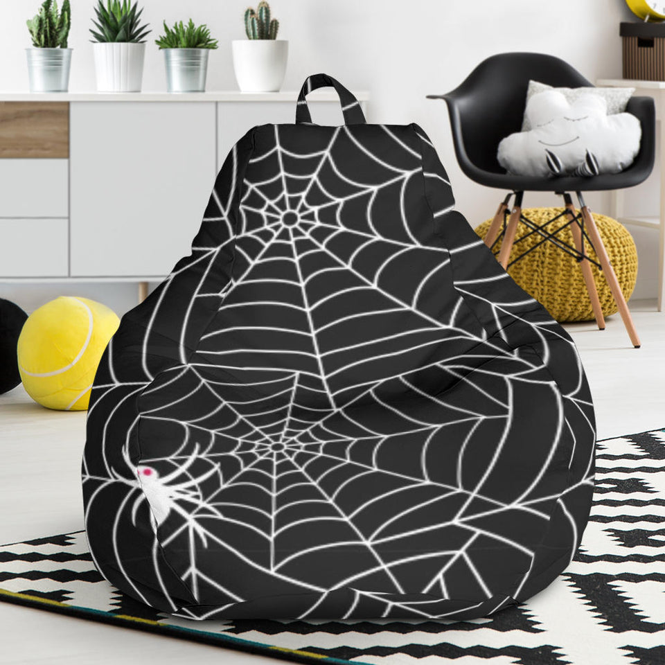Spider Web Design Pattern Black Background White Cobweb Bean Bag Cover