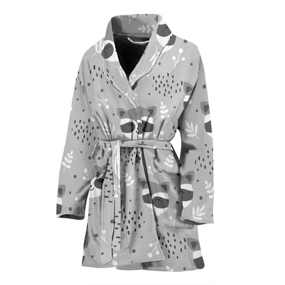 Cute Raccoons Leaves Dot Women'S Bathrobe
