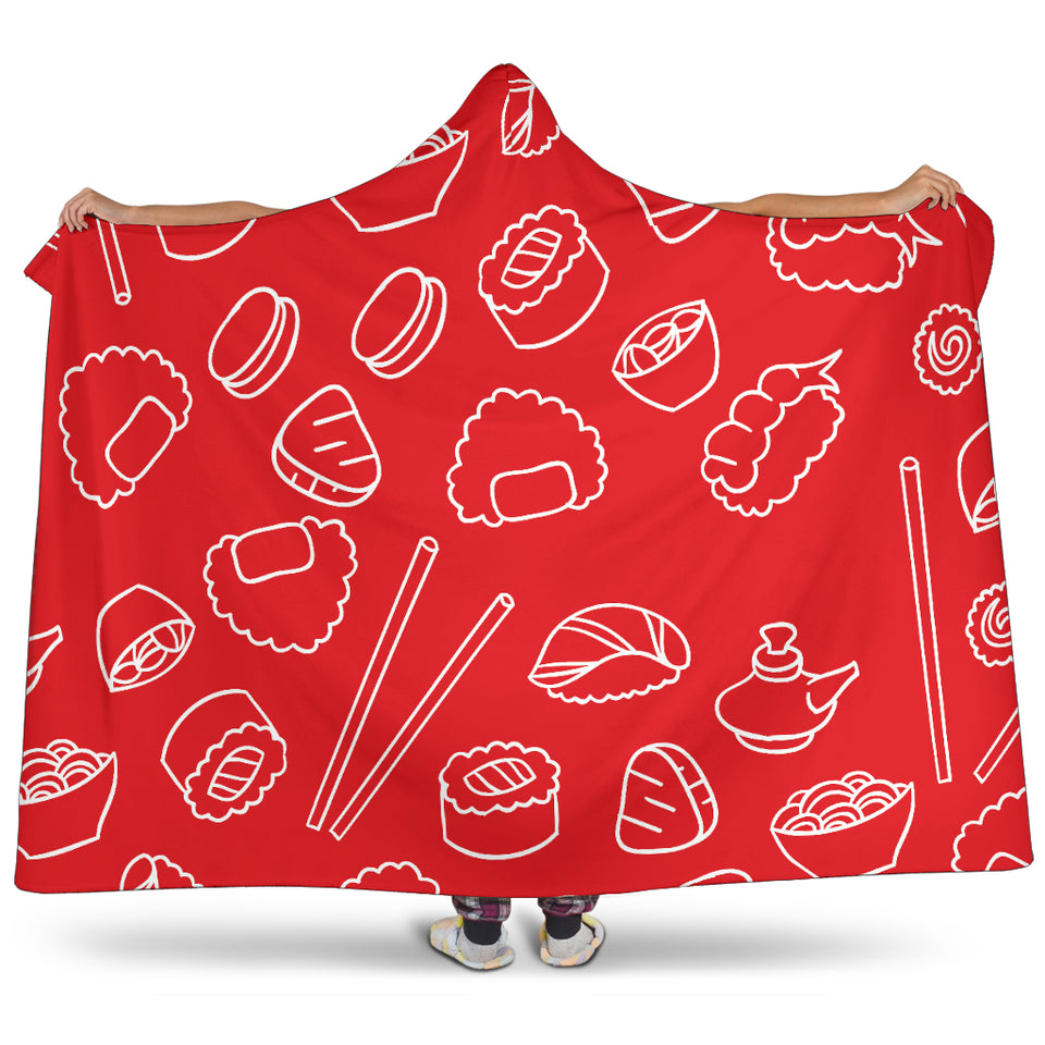 Sushi Pattern Red Background Hooded Blanket