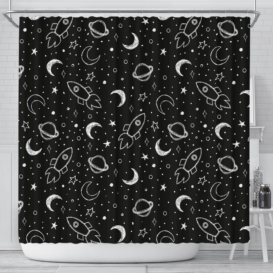 Hand Drawn Space Rocket Star Planet Shower Curtain Fulfilled In US