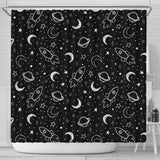Hand Drawn Space Rocket Star Planet Shower Curtain Fulfilled In US
