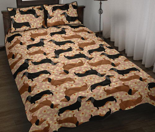 Dachshund floral background Quilt Bed Set