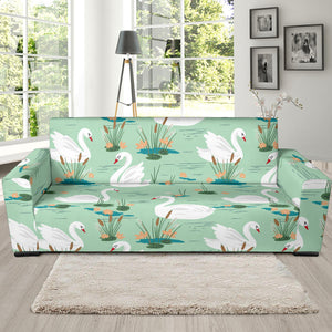 White Swan Lake Pattern Sofa Slipcover