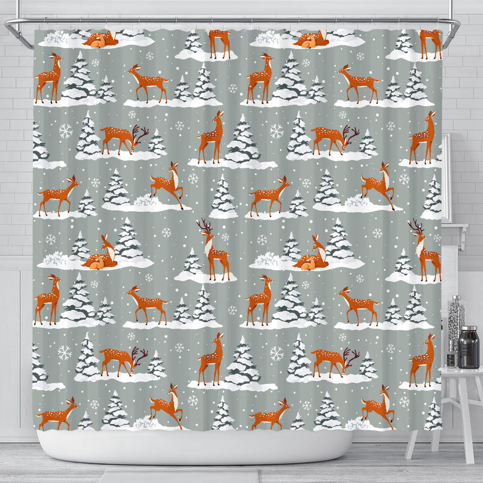 Beautiful Deers Winter Christmas Shower Curtain Fulfilled In US