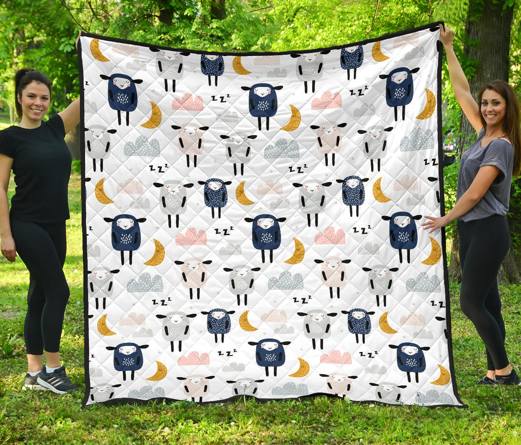 Cute Sleeping Sheep Moon Cloud Pattern Premium Quilt