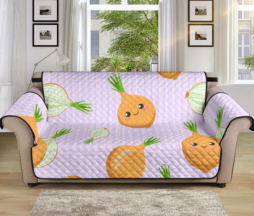 cute onions smiling faces purple background Sofa Cover Protector