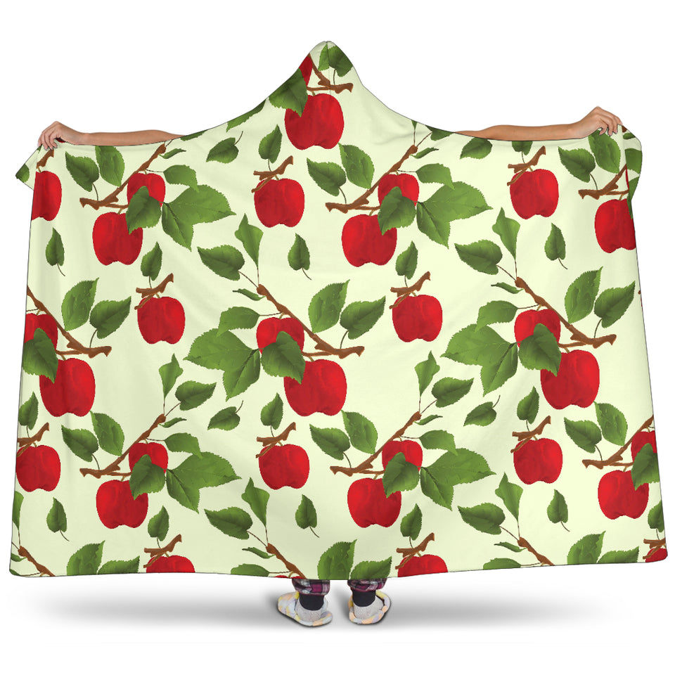 Red Apples Leaves Pattern Hooded Blanket