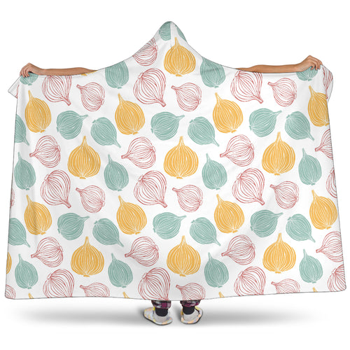 Colorful Onions White Background Hooded Blanket